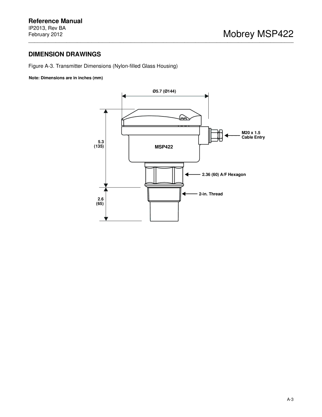 Emerson MSP422 manual Dimension Drawings 