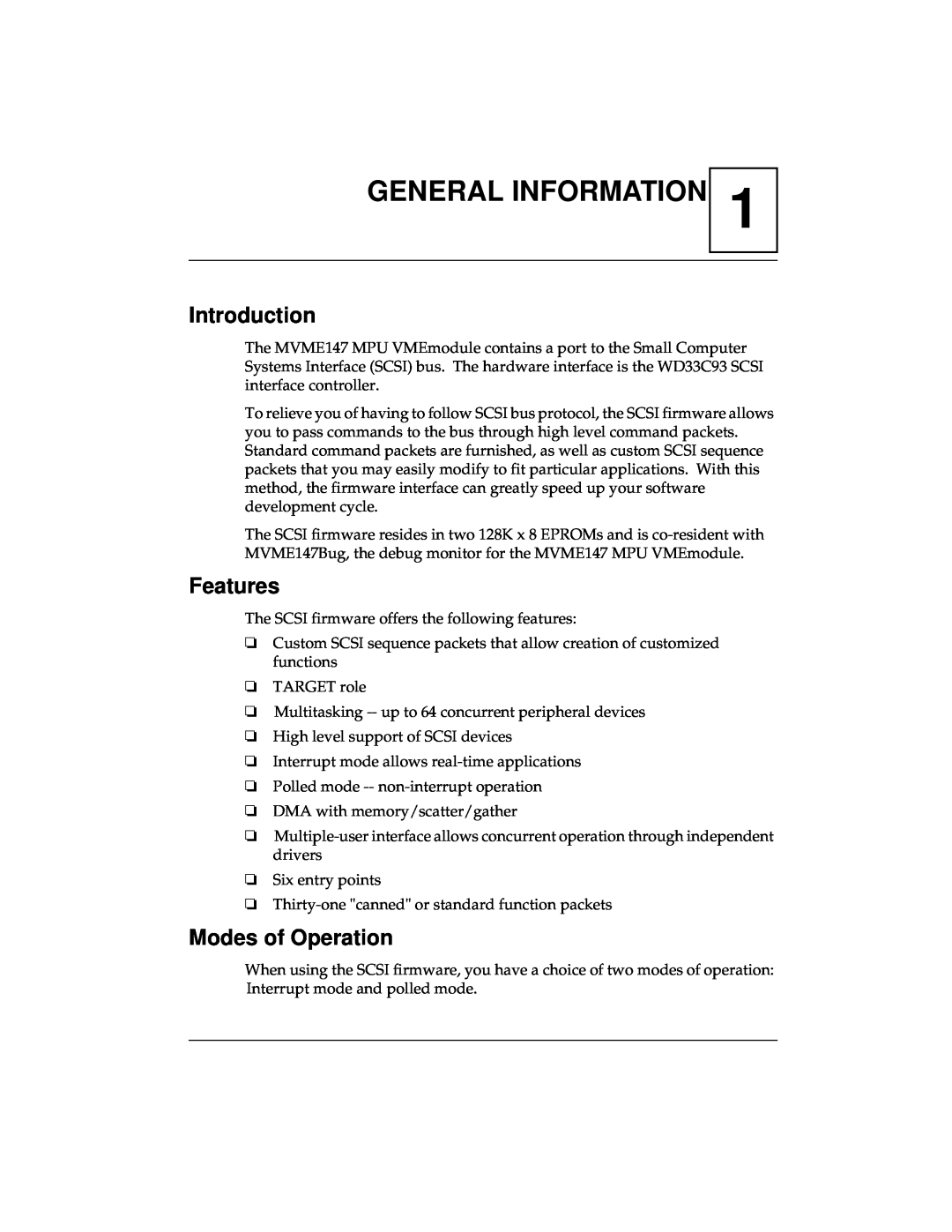 Emerson MVME147 manual General Information, Introduction, Features, Modes of Operation 