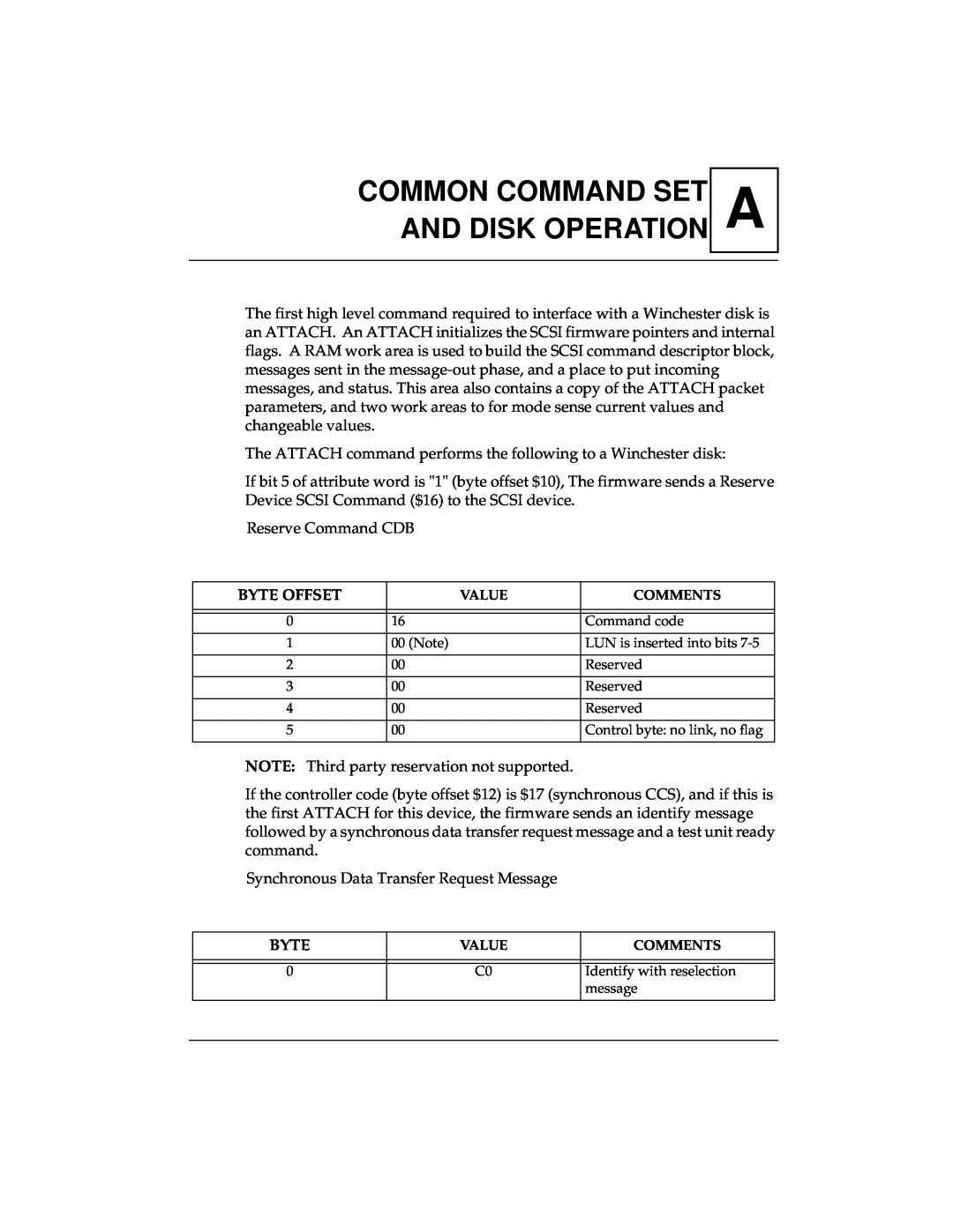 Emerson MVME147 manual Common Command Set And Disk Operation, Byte Offset 