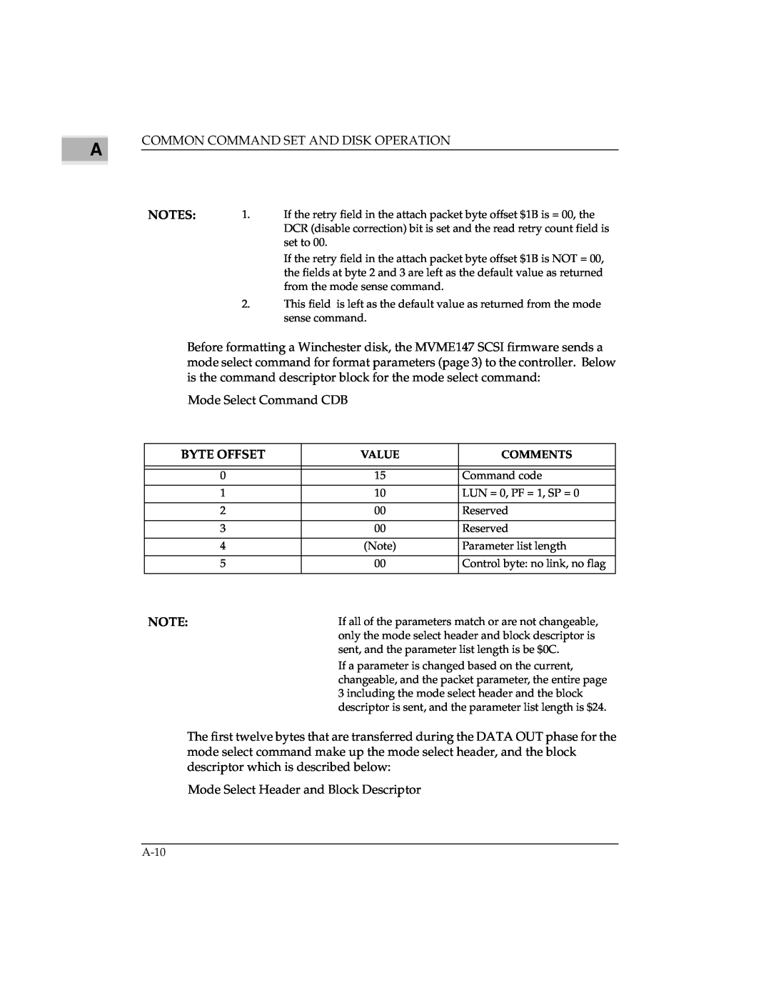 Emerson MVME147 manual Common Command Set And Disk Operation, Byte Offset 