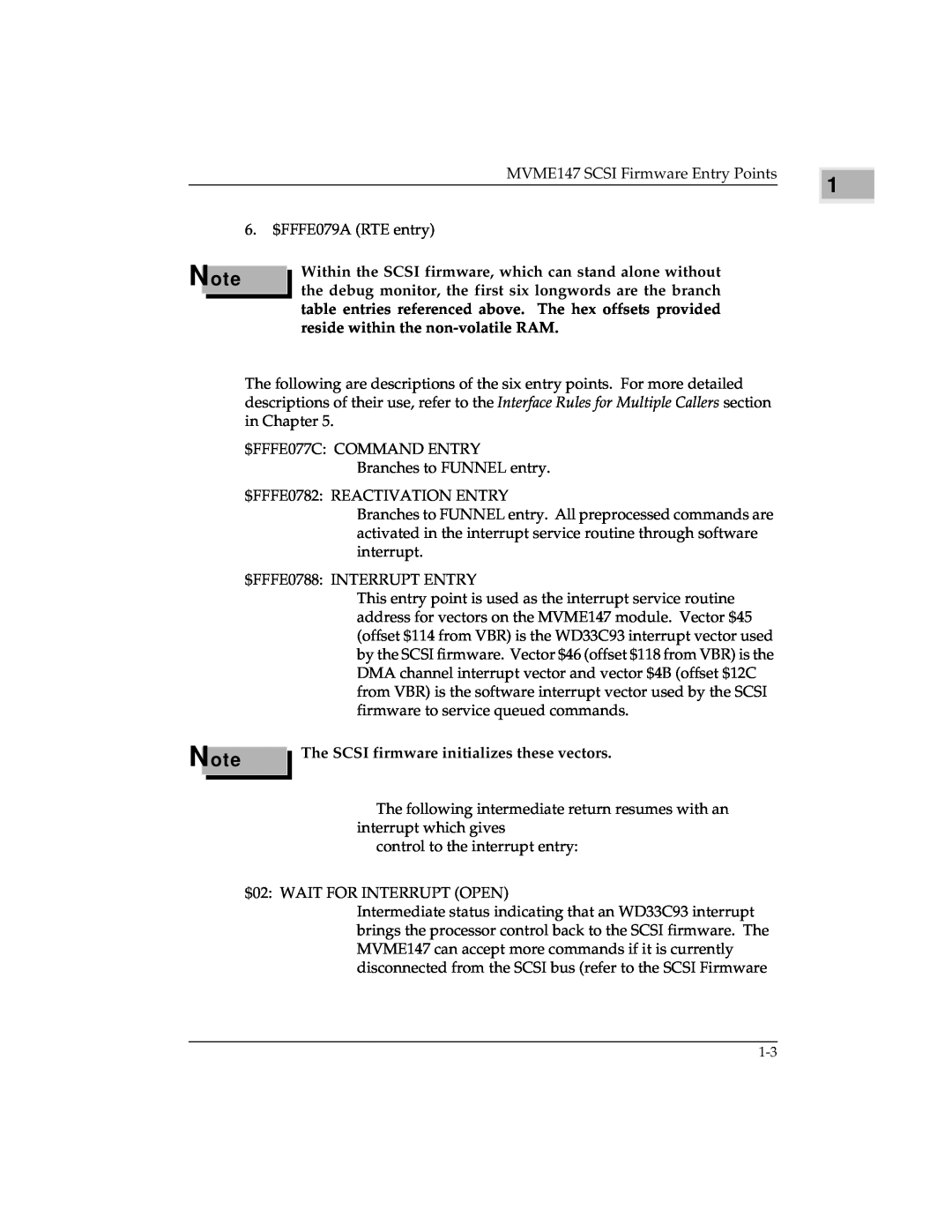 Emerson MVME147 manual The SCSI firmware initializes these vectors 