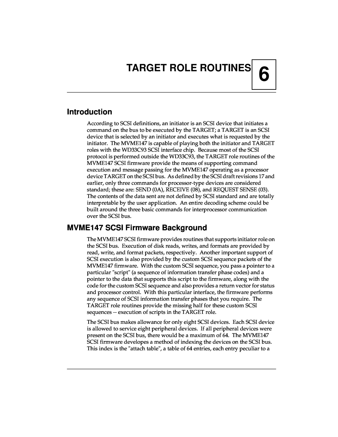 Emerson manual Target Role Routines, MVME147 SCSI Firmware Background, Introduction 