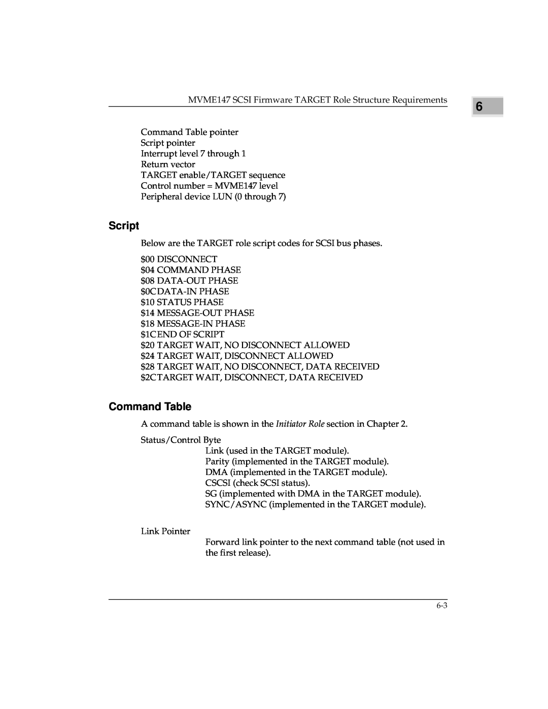 Emerson MVME147 manual Script, Command Table 