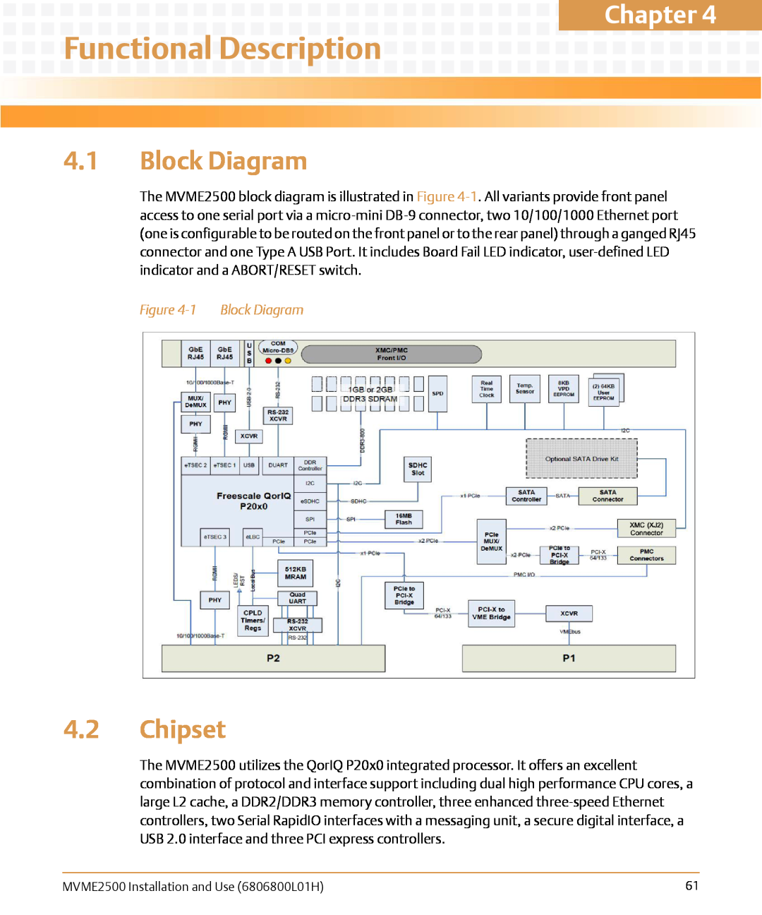 Emerson MVME2500 manual Functional Description, Chipset, 1 Block Diagram, Chapter 