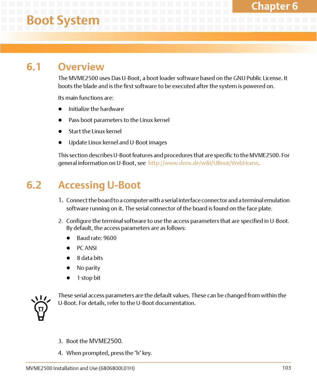 Emerson MVME2500 manual Boot System, Accessing U-Boot 