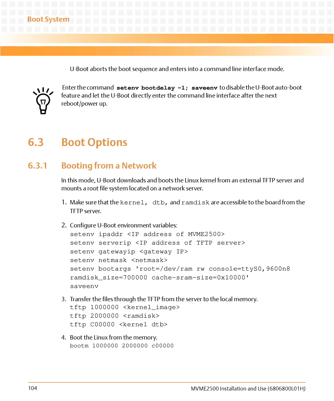 Emerson MVME2500 manual Boot Options, Booting from a Network, Boot System 