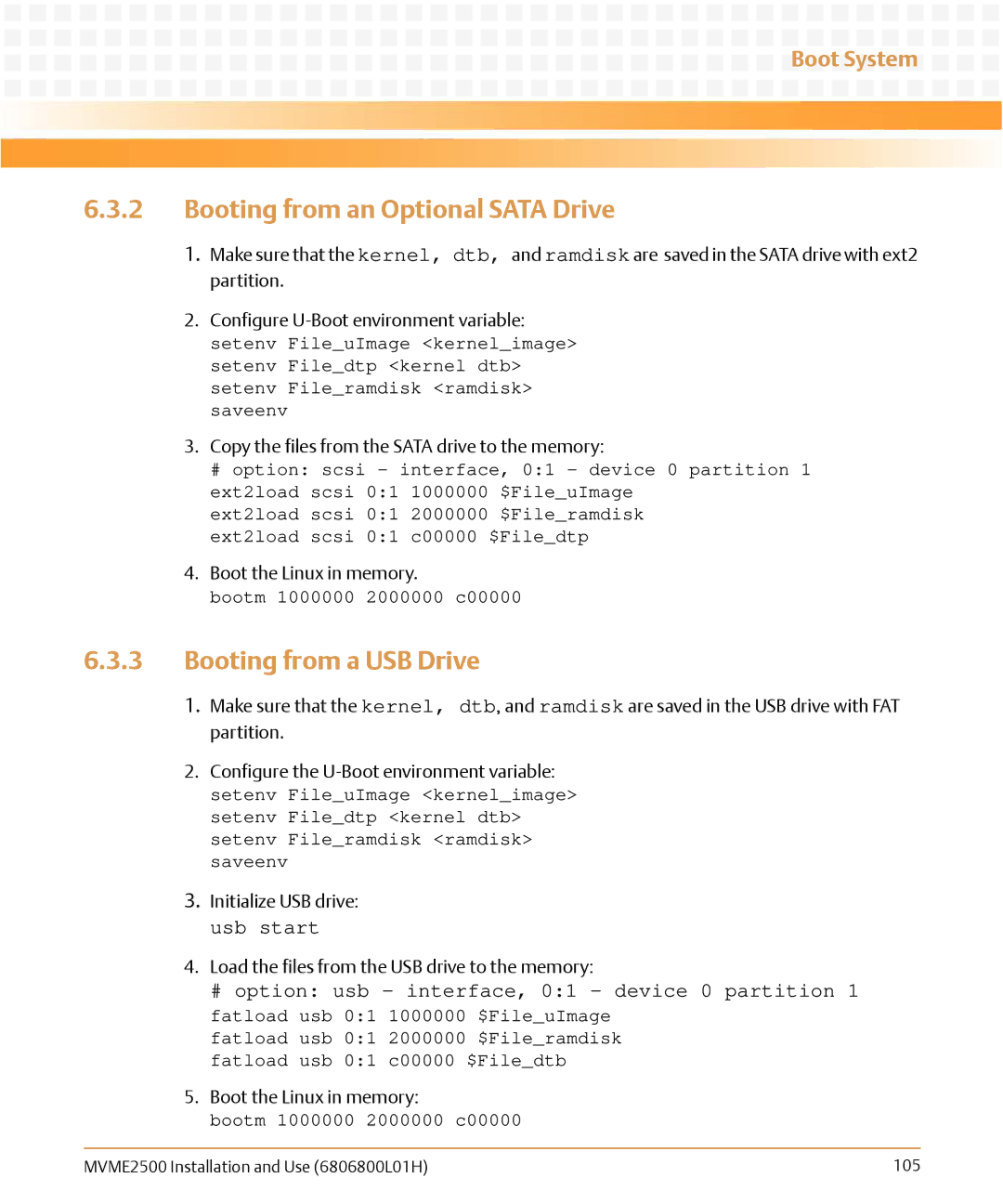 Emerson MVME2500 manual Booting from an Optional Sata Drive, Booting from a USB Drive 