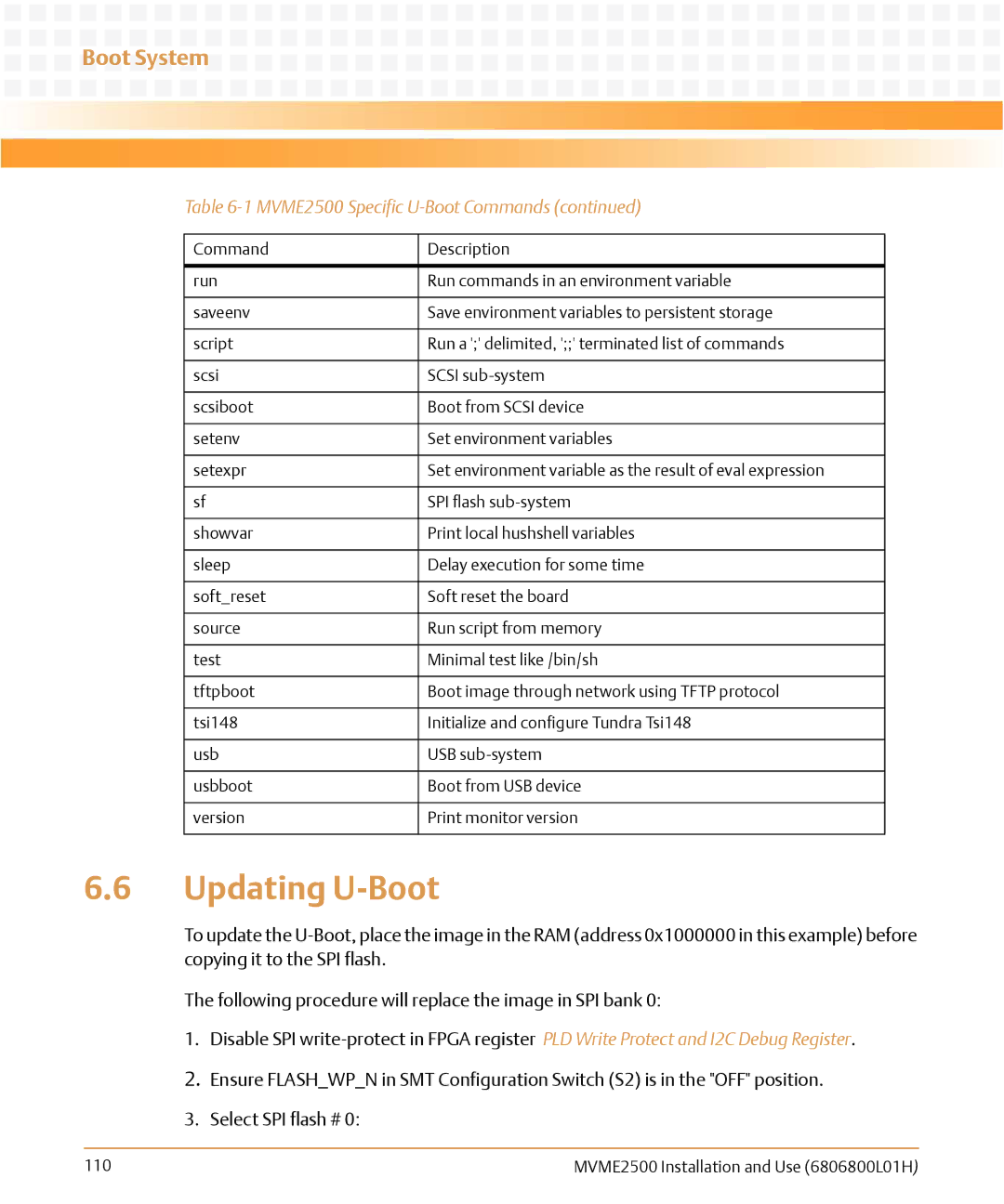 Emerson MVME2500 manual Updating U-Boot 