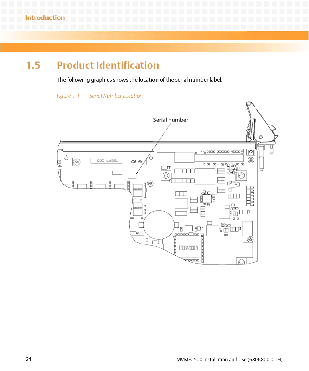 Emerson MVME2500 manual Product Identification, Serial Number Location 