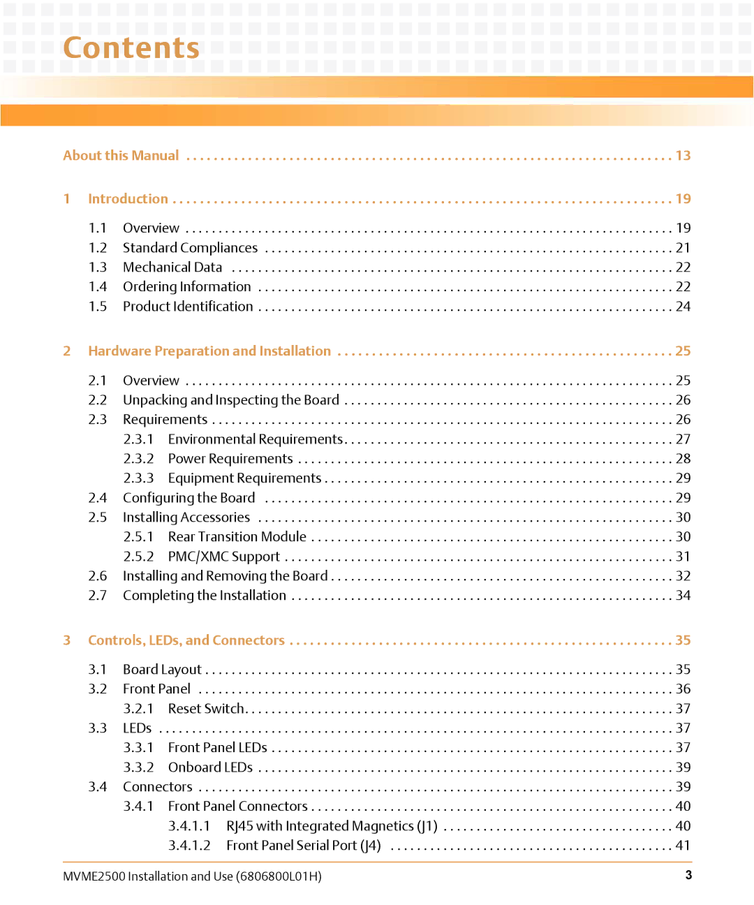 Emerson MVME2500 manual Contents 