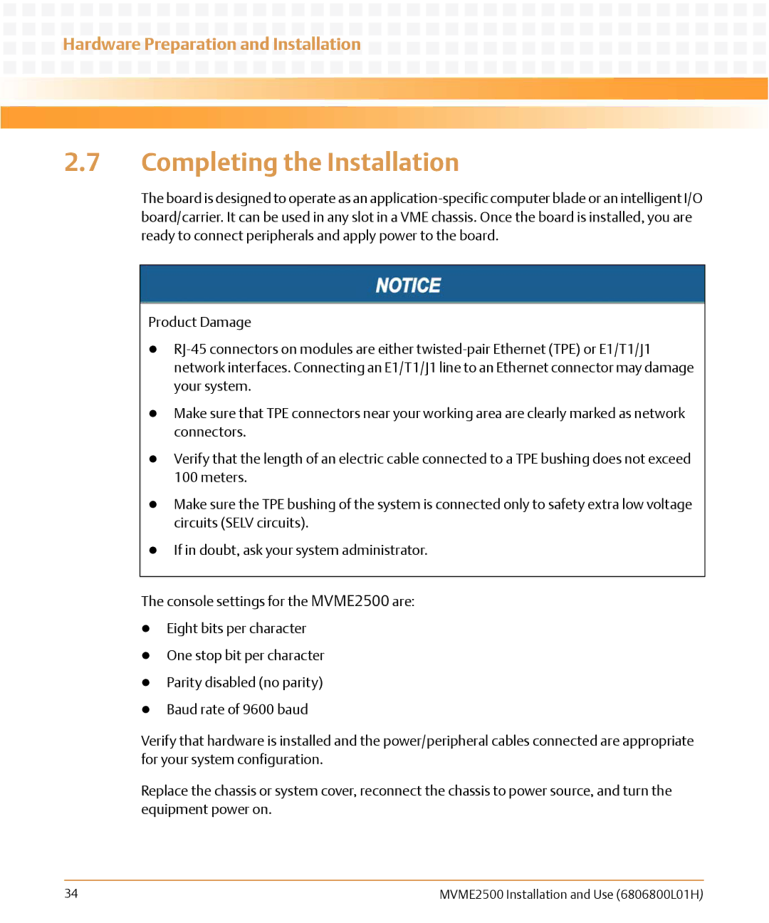 Emerson MVME2500 manual Completing the Installation 