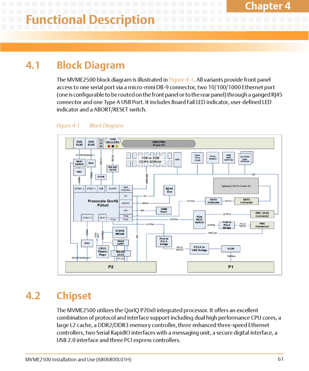 Emerson MVME2500 manual Functional Description, Block Diagram, Chipset 