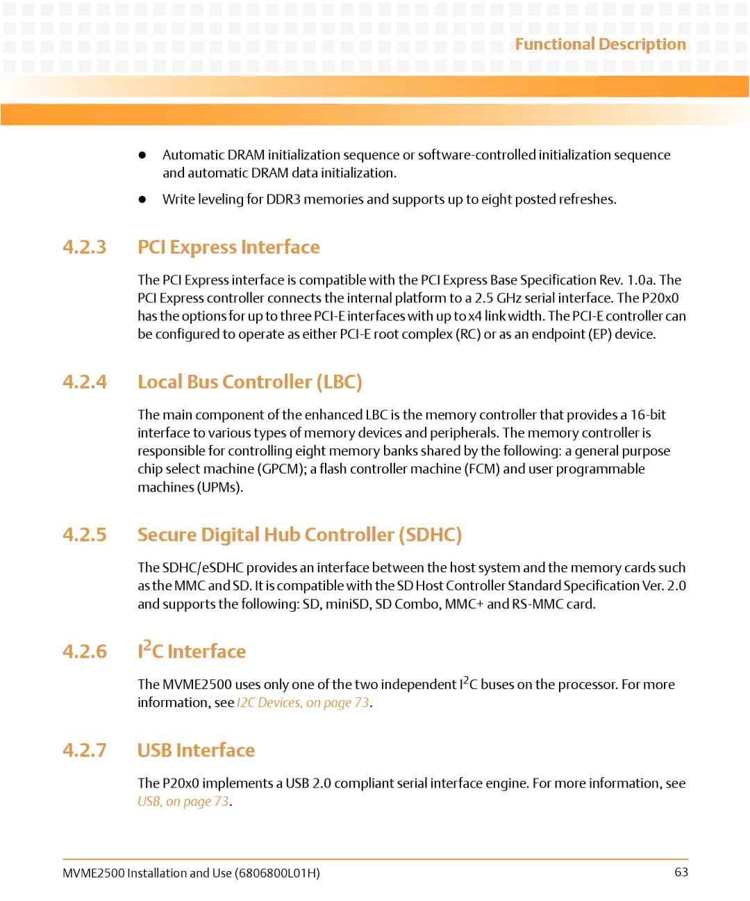 Emerson MVME2500 PCI Express Interface, Local Bus Controller LBC, Secure Digital Hub Controller Sdhc, 6 I2C Interface 