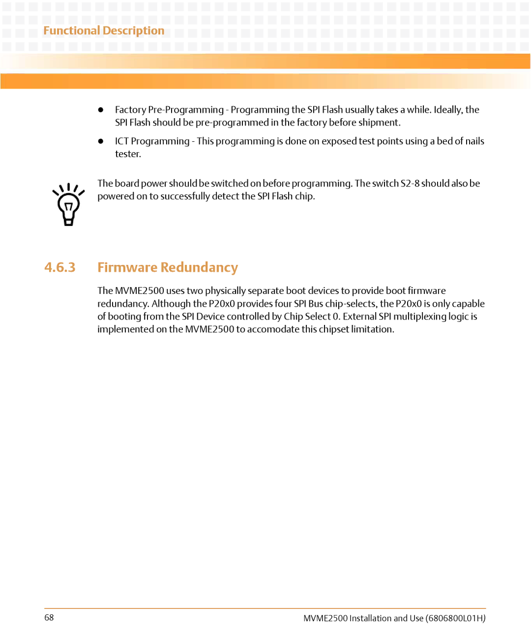 Emerson MVME2500 manual Firmware Redundancy 