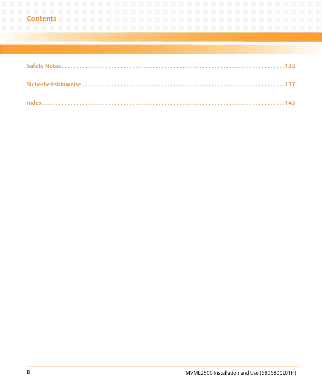 Emerson MVME2500 manual Safety Notes Sicherheitshinweise Index 