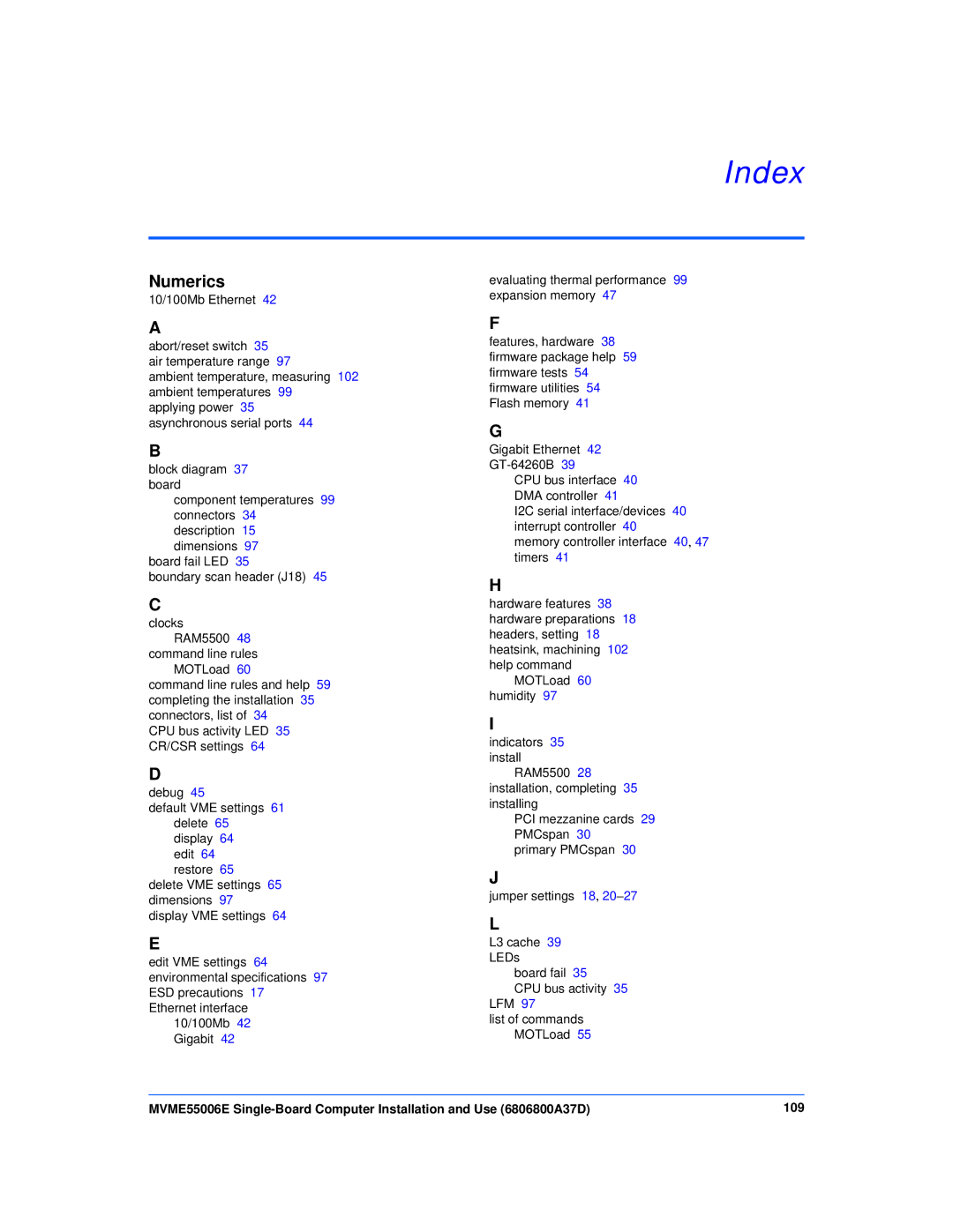 Emerson MVME55006E manual Index, Numerics 