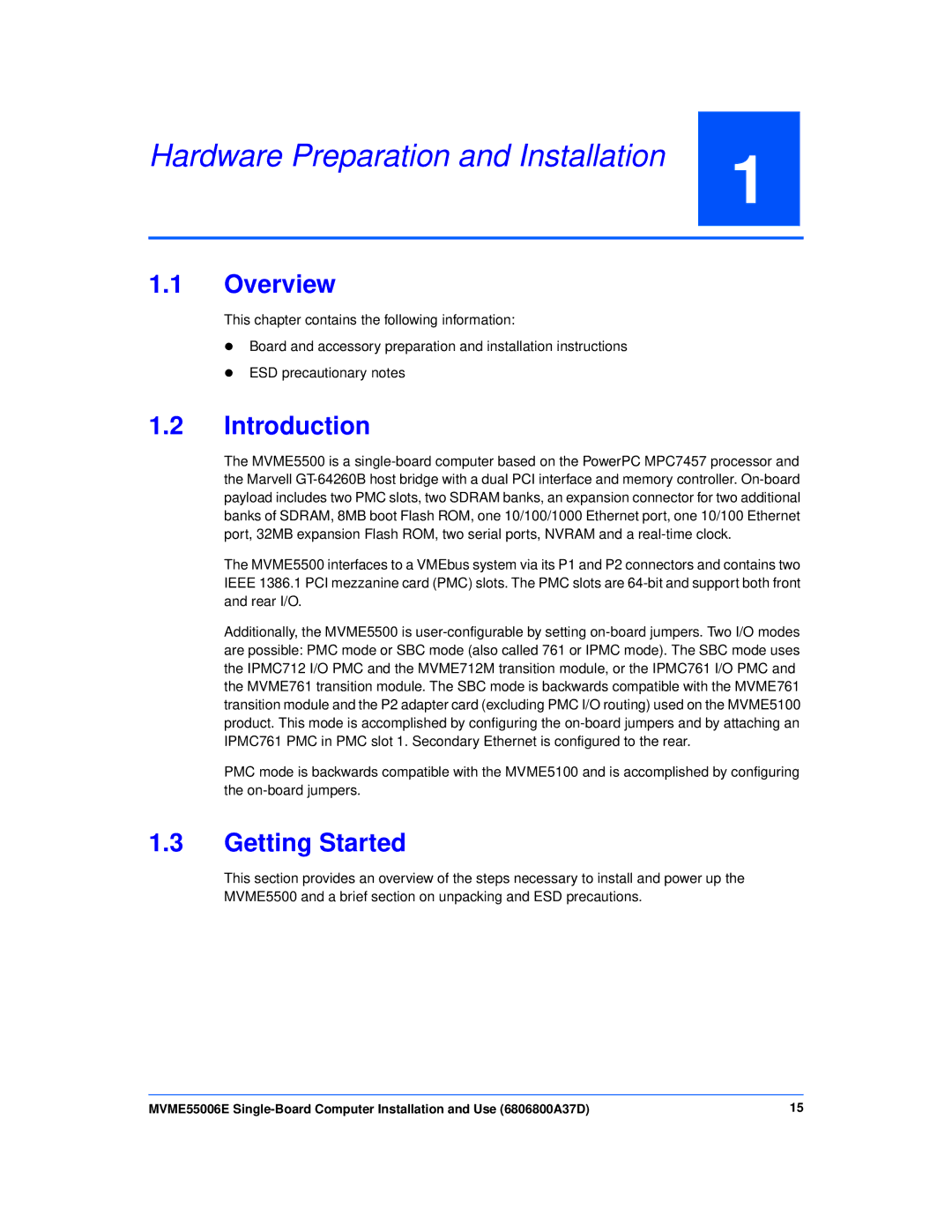 Emerson MVME55006E manual Hardware Preparation and Installation, Overview, Introduction, Getting Started 