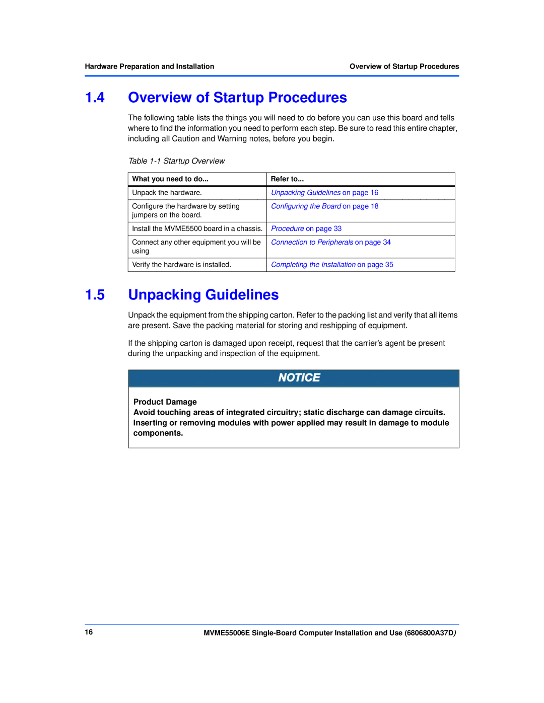 Emerson MVME55006E manual Overview of Startup Procedures, Unpacking Guidelines, Startup Overview 