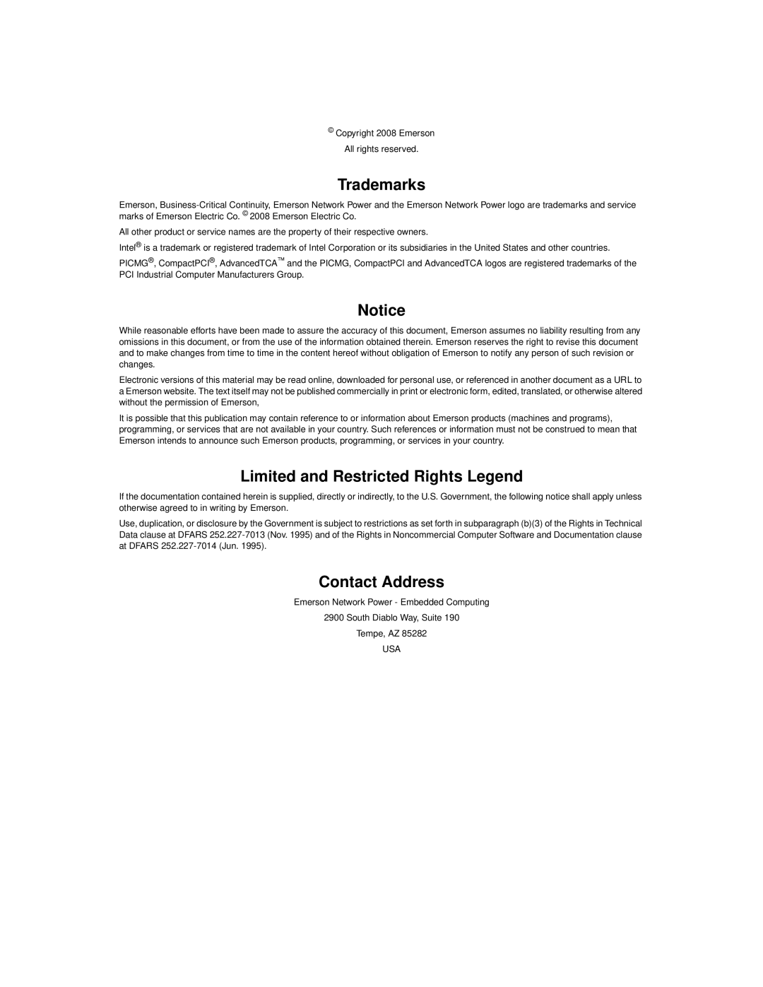 Emerson MVME55006E manual Contact Address 