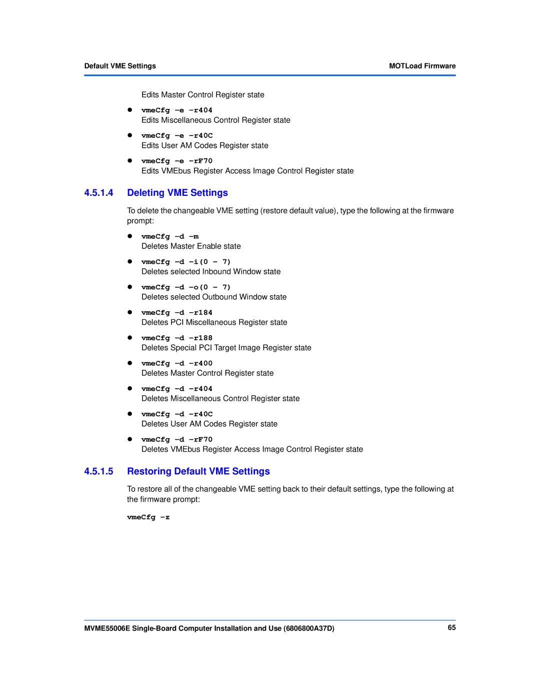 Emerson MVME55006E manual Deleting VME Settings 