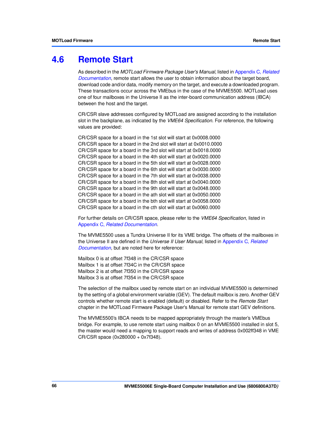 Emerson MVME55006E manual Remote Start 