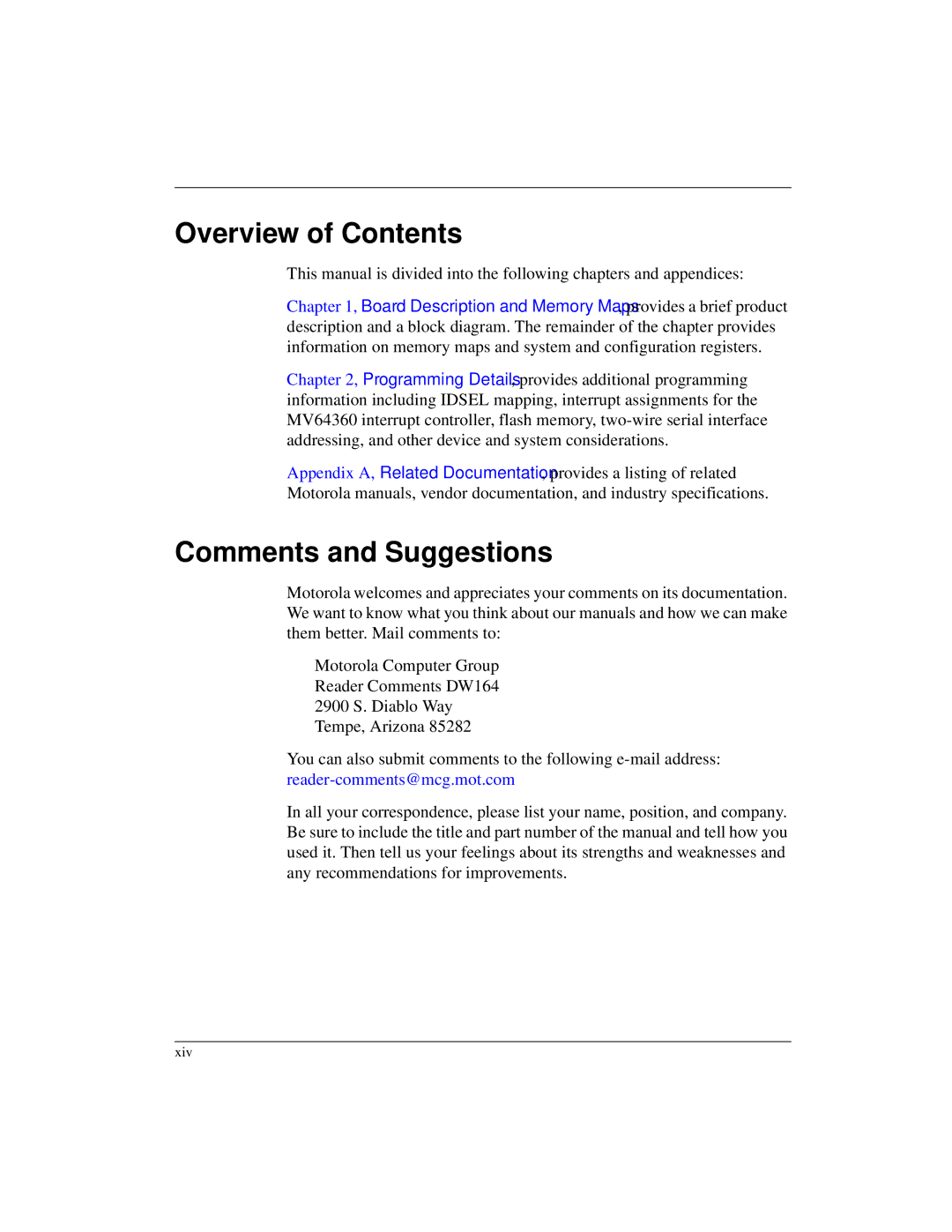 Emerson MVME6100 manual Overview of Contents, Comments and Suggestions 