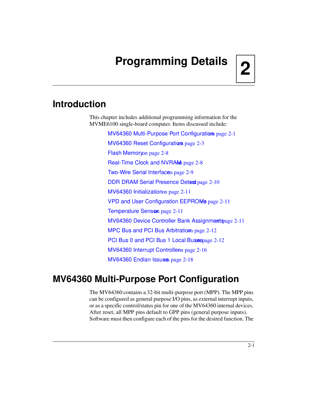 Emerson MVME6100 manual Programming Details, MV64360 Multi-Purpose Port Configuration 