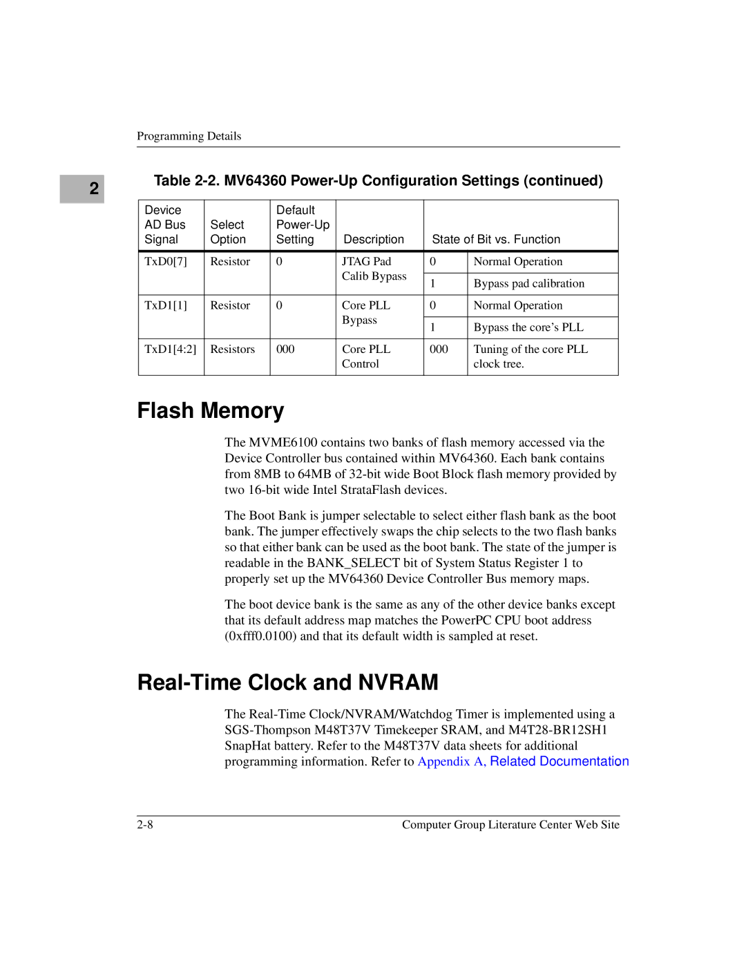 Emerson MVME6100 manual Flash Memory, Real-Time Clock and Nvram 