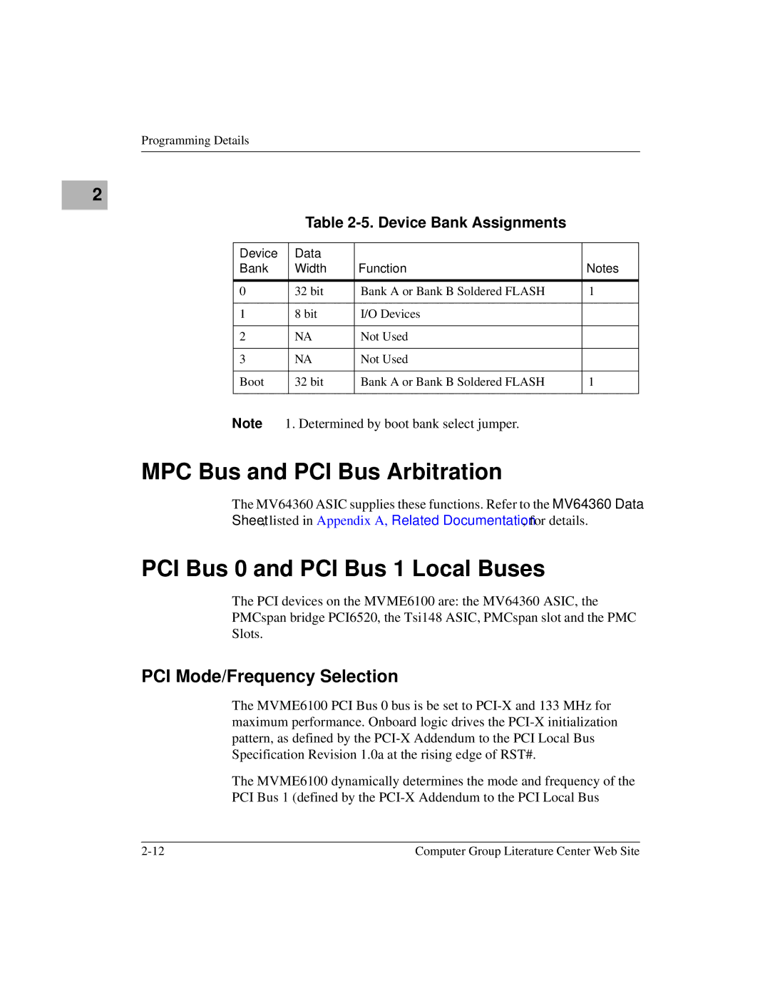 Emerson MVME6100 manual MPC Bus and PCI Bus Arbitration, PCI Bus 0 and PCI Bus 1 Local Buses, PCI Mode/Frequency Selection 