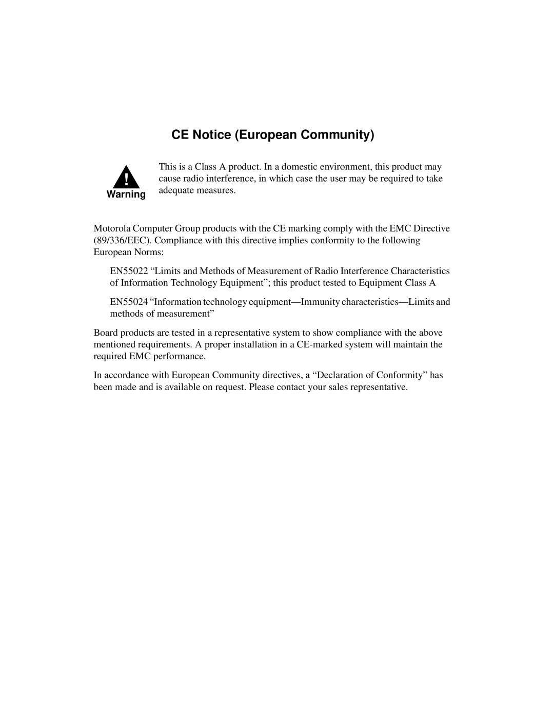 Emerson MVME6100 manual CE Notice European Community 