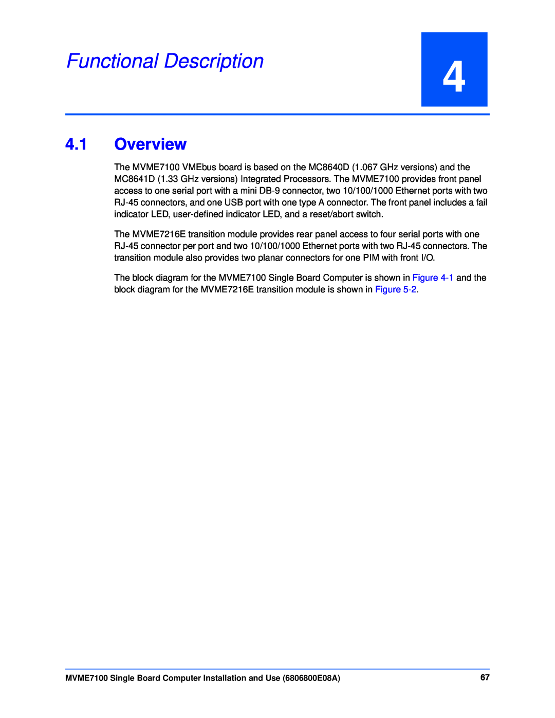 Emerson MVME7100 manual Functional Description, Overview 