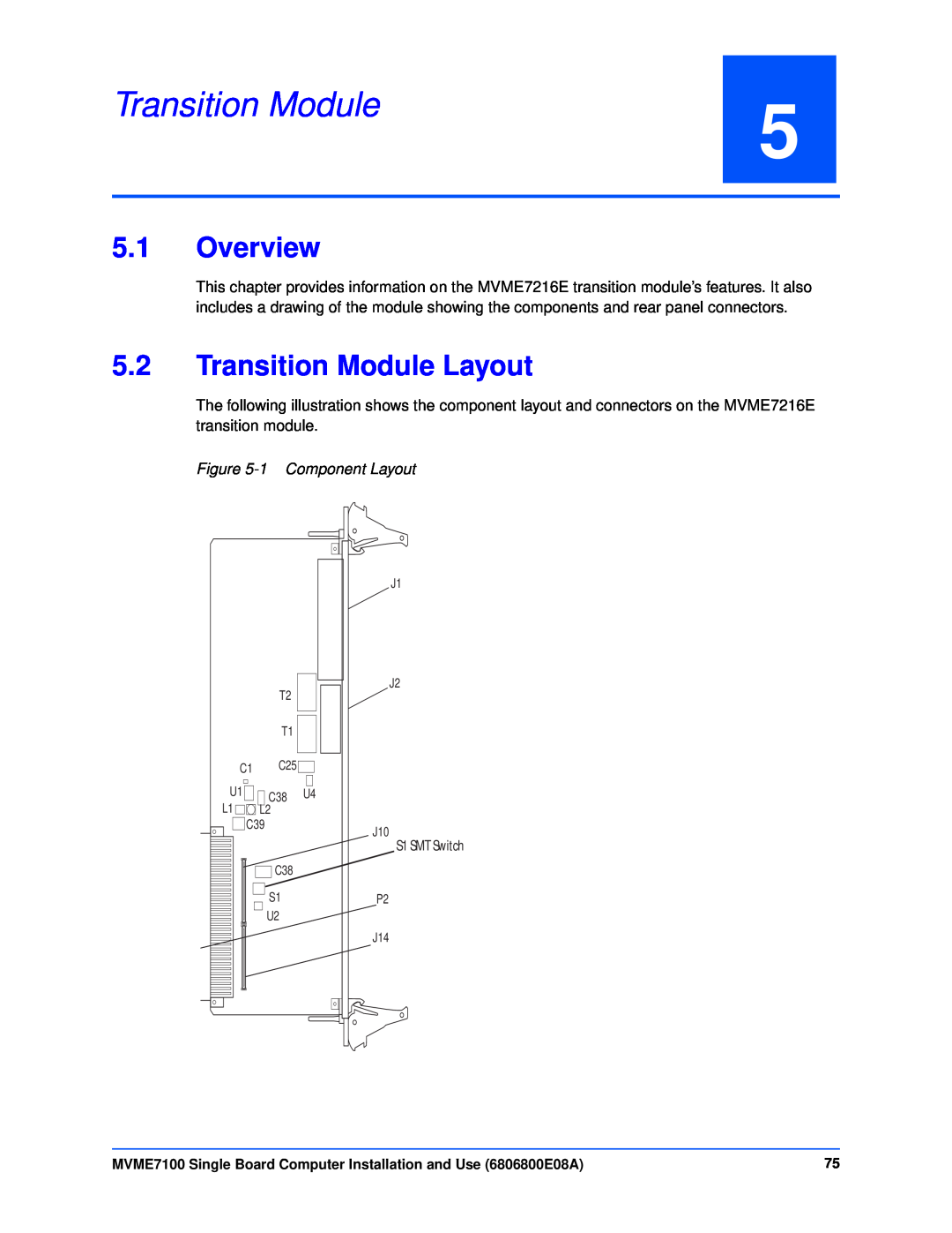 Emerson MVME7100 manual Overview, Transition Module Layout, 1 Component Layout 