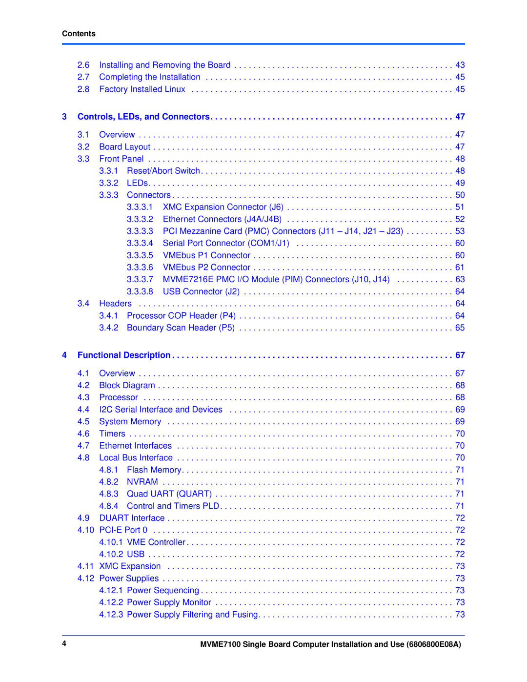 Emerson MVME7100 manual Controls, LEDs, and Connectors, Contents 