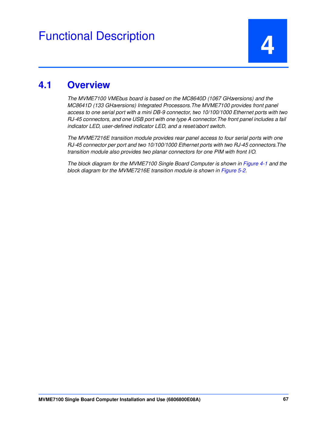 Emerson MVME7100 manual Functional Description, Overview 