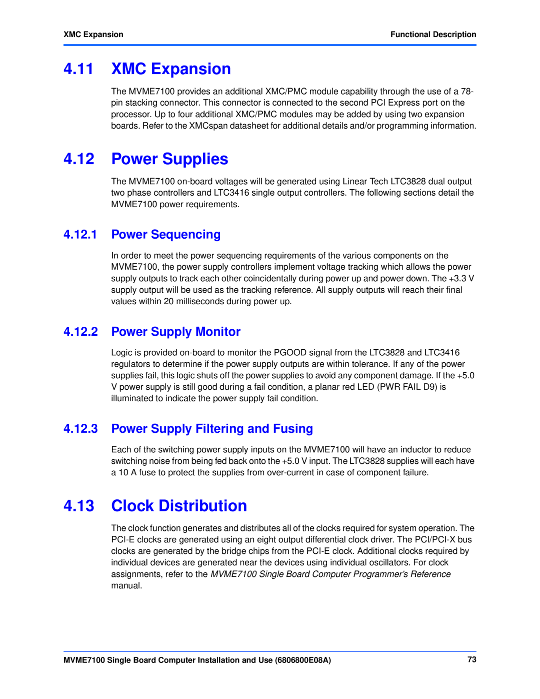 Emerson MVME7100 manual XMC Expansion, Power Supplies, Clock Distribution 