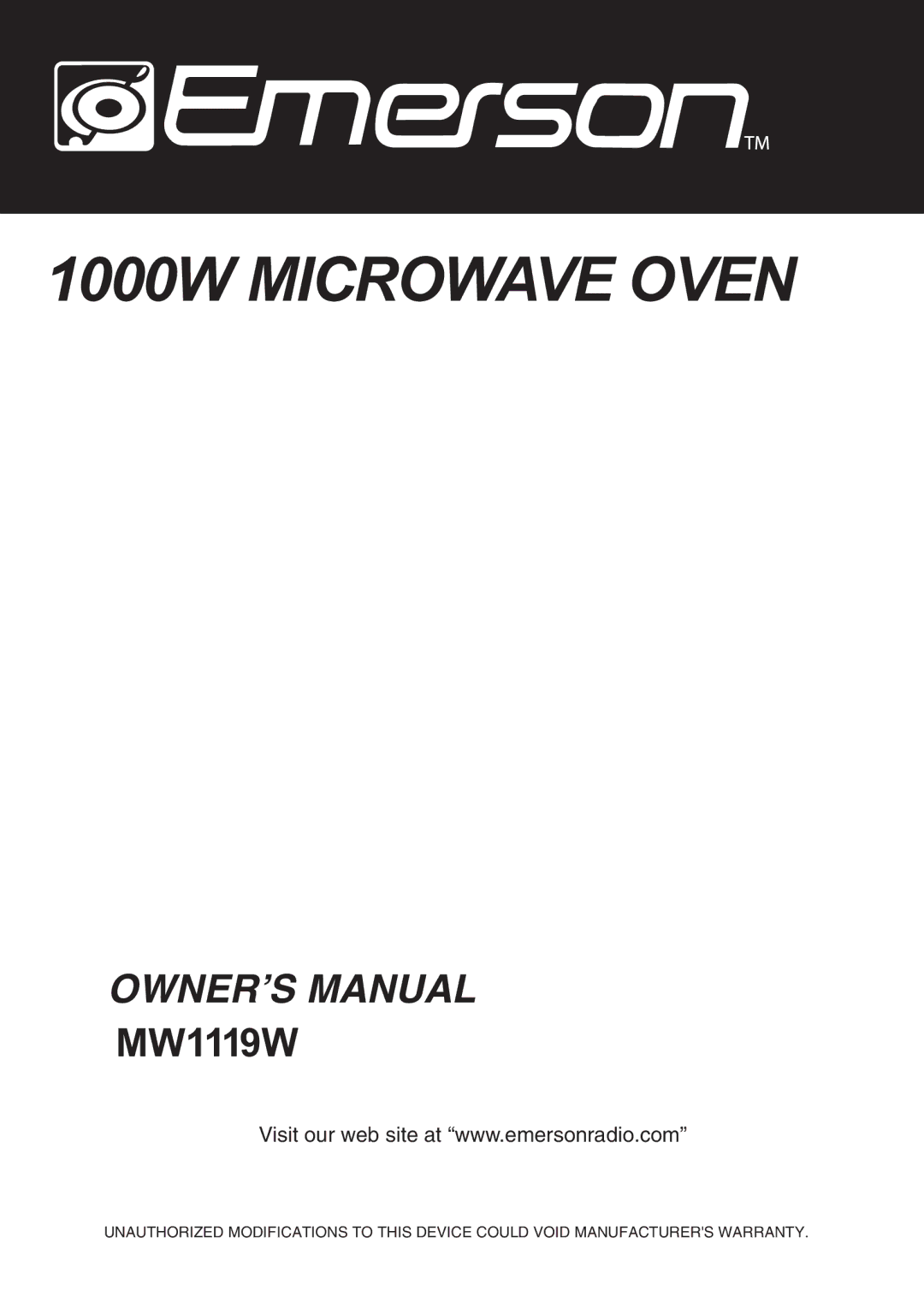 Emerson MW1119W owner manual 1000W Microwave Oven 