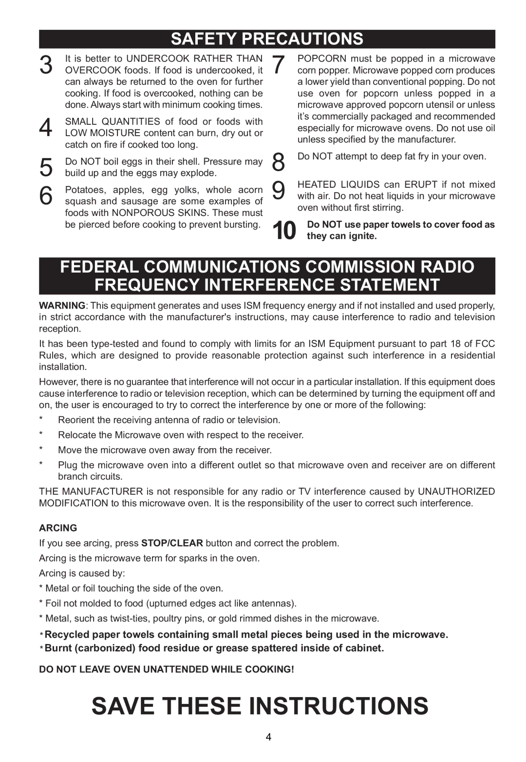 Emerson MW1119W owner manual They can ignite, Arcing 