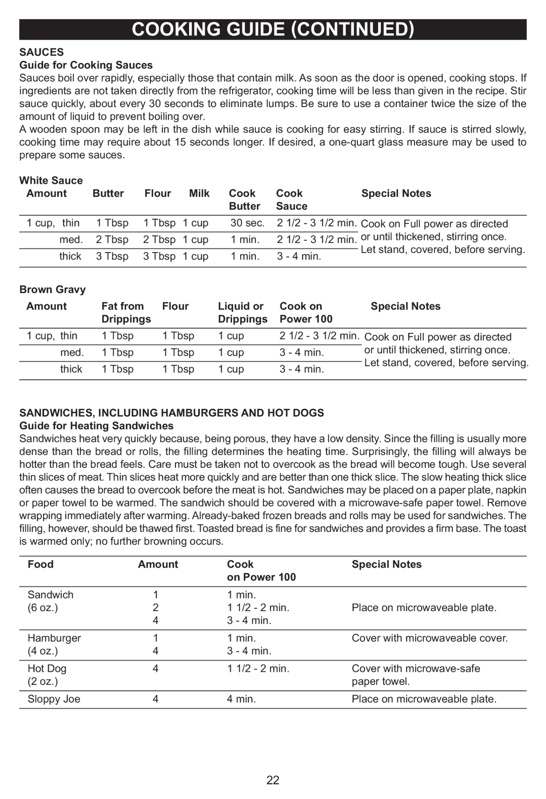 Emerson MW1161SB owner manual Cook, Let stand, covered, before serving, Liquid or, Drippings 