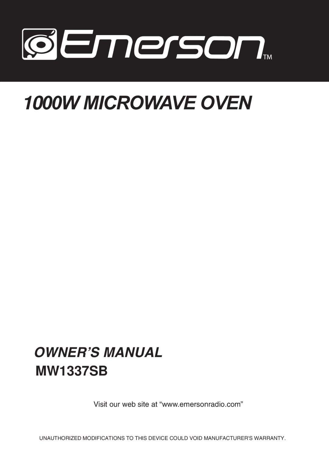 Emerson MW1337SB warranty 1000W Microwave Oven 