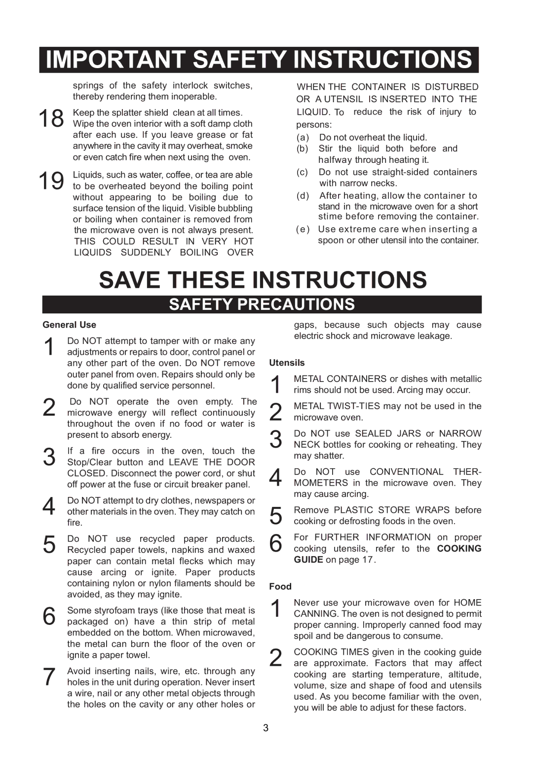 Emerson MW1337SB Springs of the safety interlock switches, Thereby rendering them inoperable, General Use, Utensils, Food 