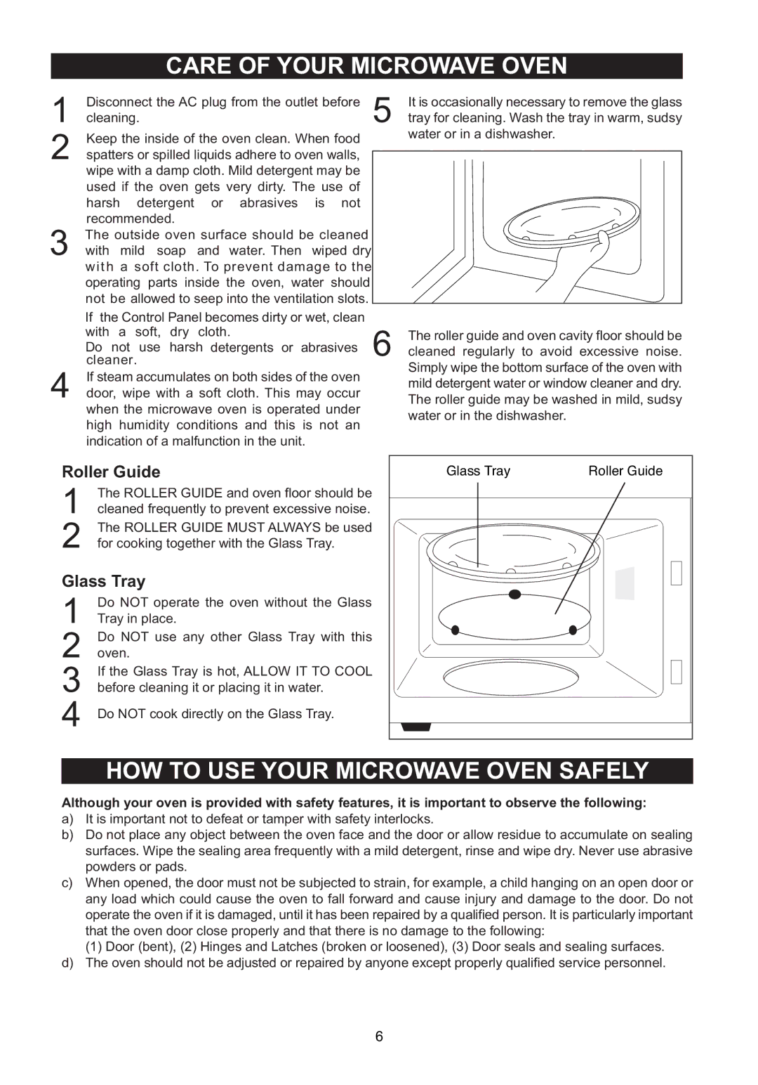 Emerson MW1337SB warranty Roller Guide, Glass Tray, Disconnect the AC plug from the outlet before cleaning, Recommended 