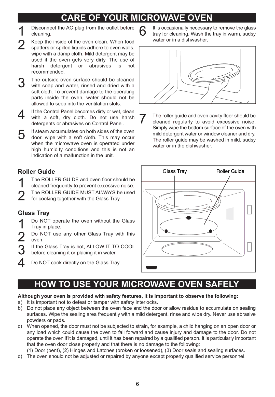 Emerson MW7302B, MW7302W owner manual Roller Guide, Glass Tray 