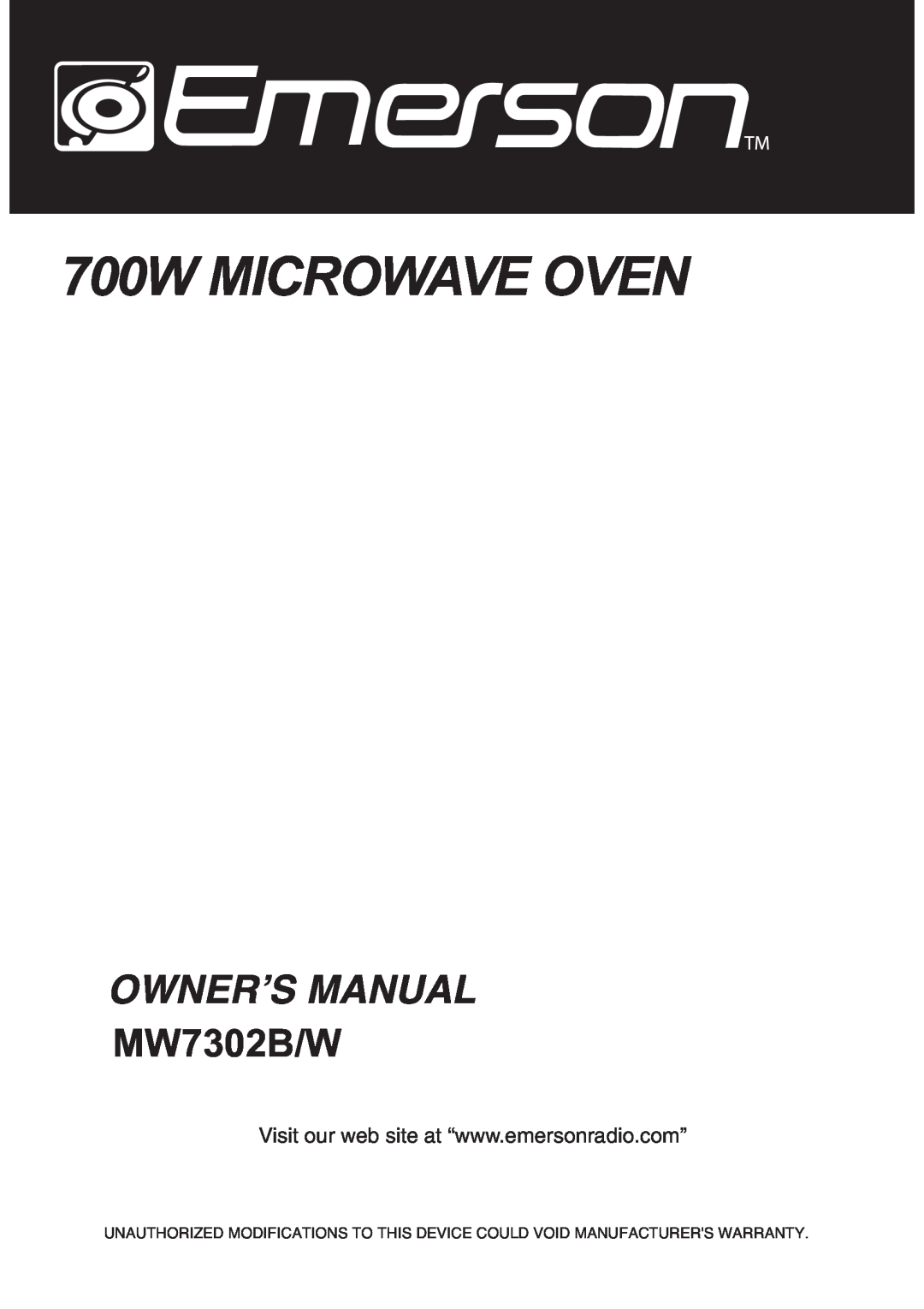 Emerson MW7302W owner manual 700W MICROWAVE OVEN, Owner’S Manual, MW7302B/W 