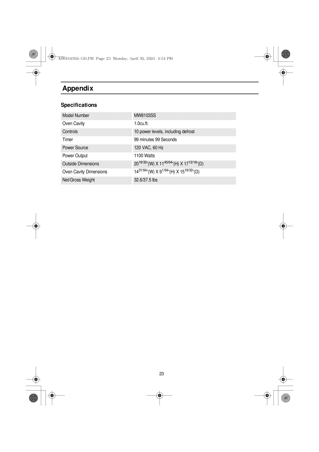 Emerson MW8103SS owner manual Specifications 