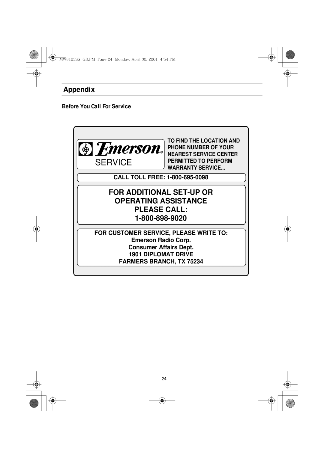 Emerson MW8103SS owner manual Before You Call For Service 