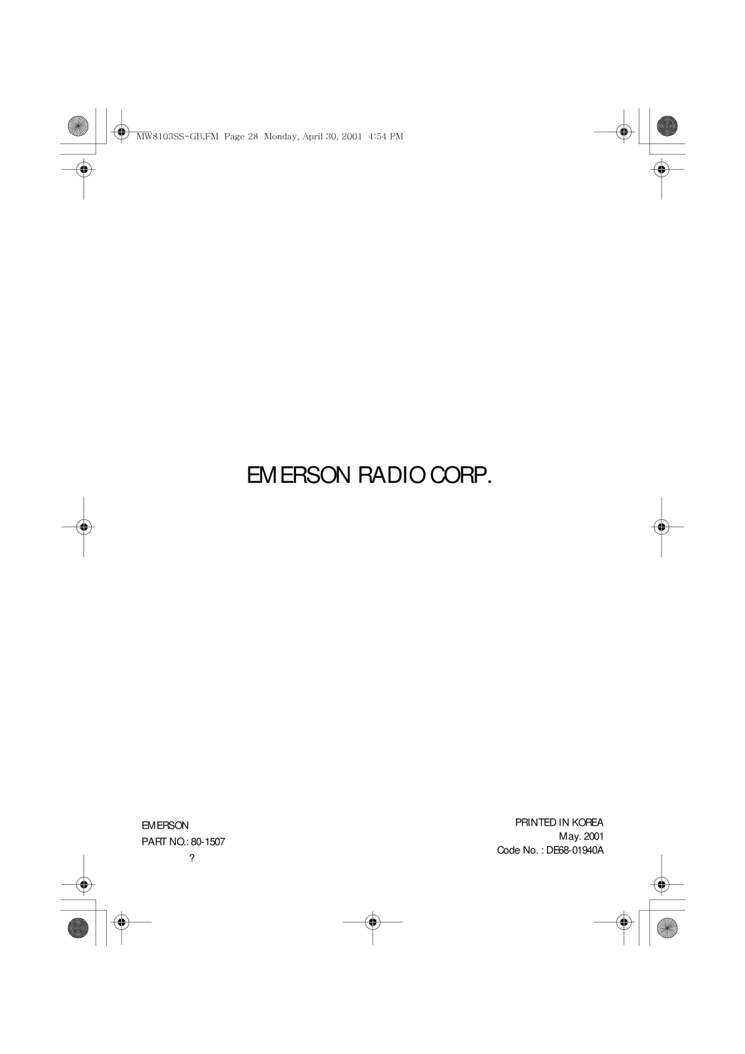 Emerson MW8103SS owner manual May, Code No. DE68-01940A 