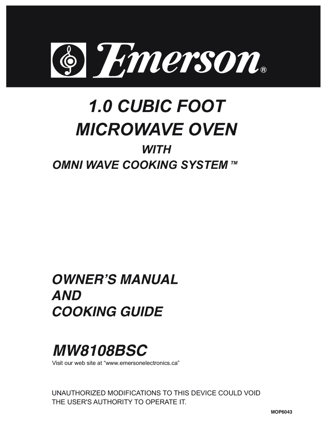 Emerson MW8108BSC owner manual Cubic Foot Microwave Oven 