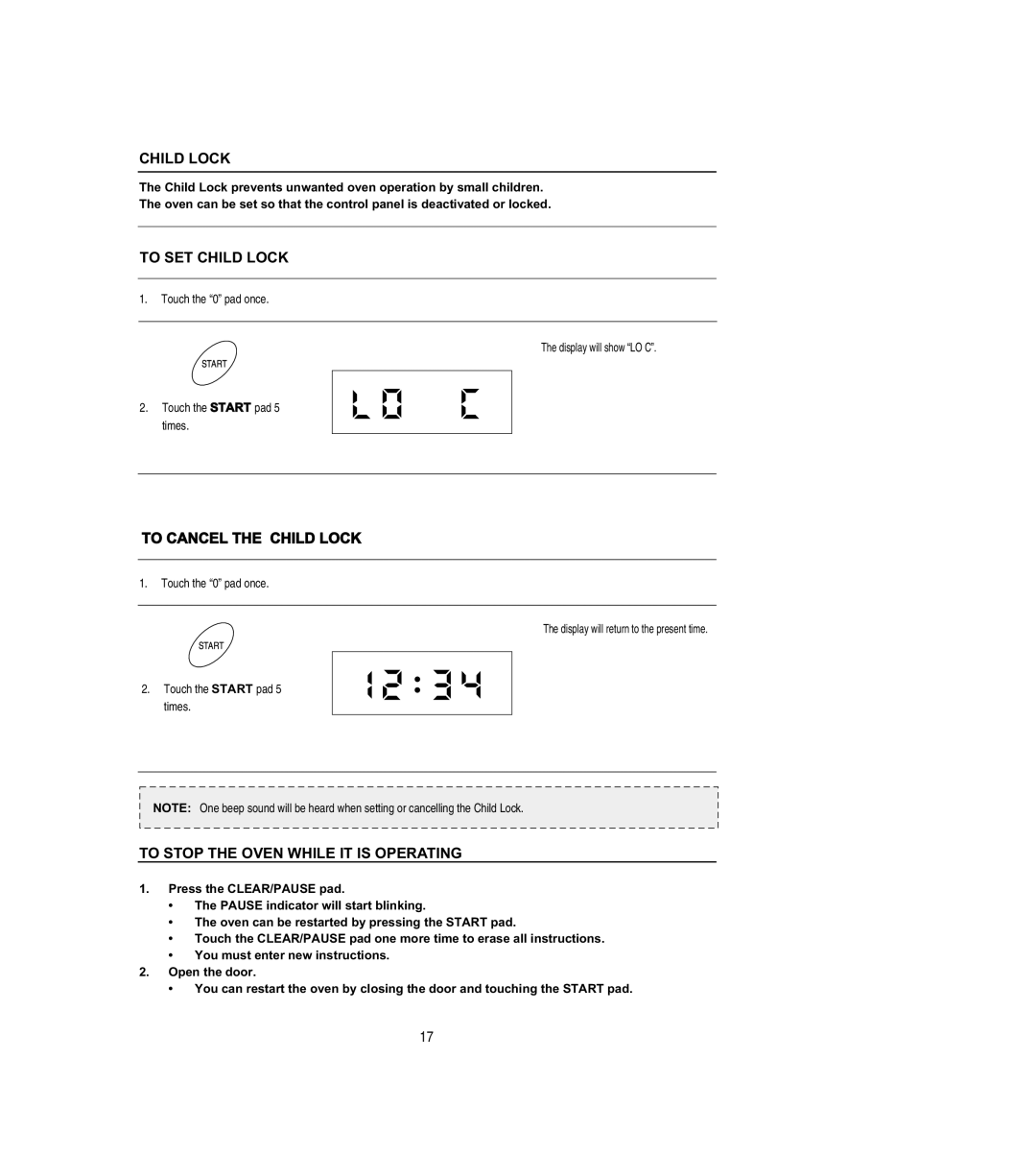 Emerson MW8108BSC owner manual To SET Child Lock, To Cancel the Child Lock, To Stop the Oven While IT is Operating 