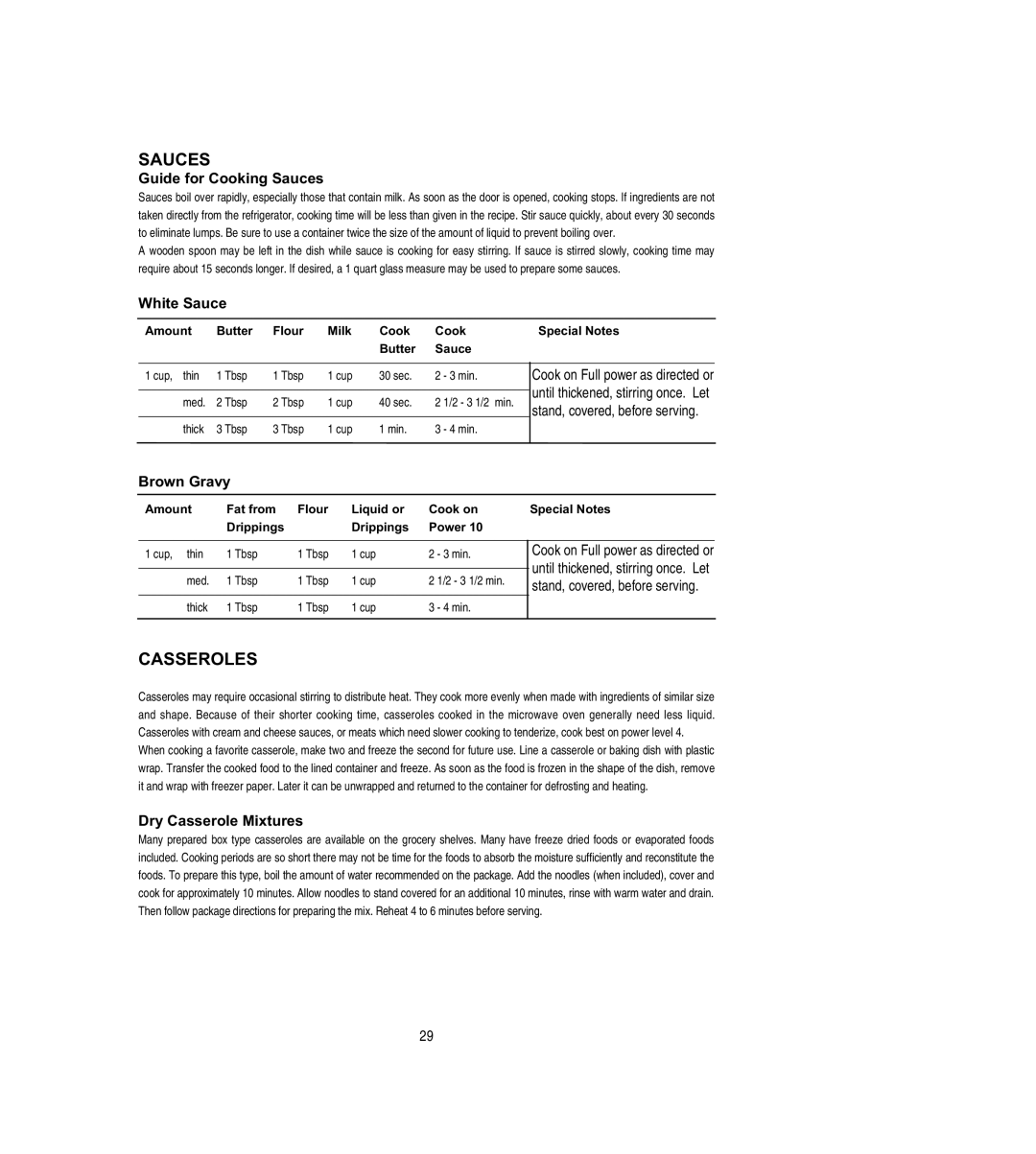 Emerson MW8108BSC owner manual Sauces, Casseroles 