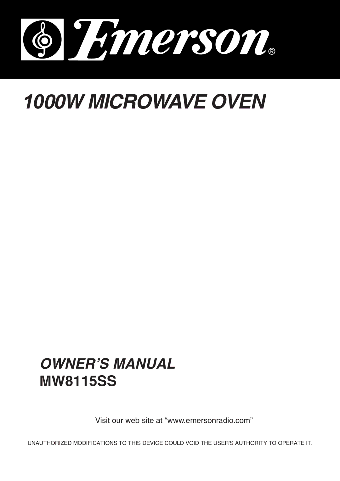 Emerson MW8115SS owner manual 1000W Microwave Oven 